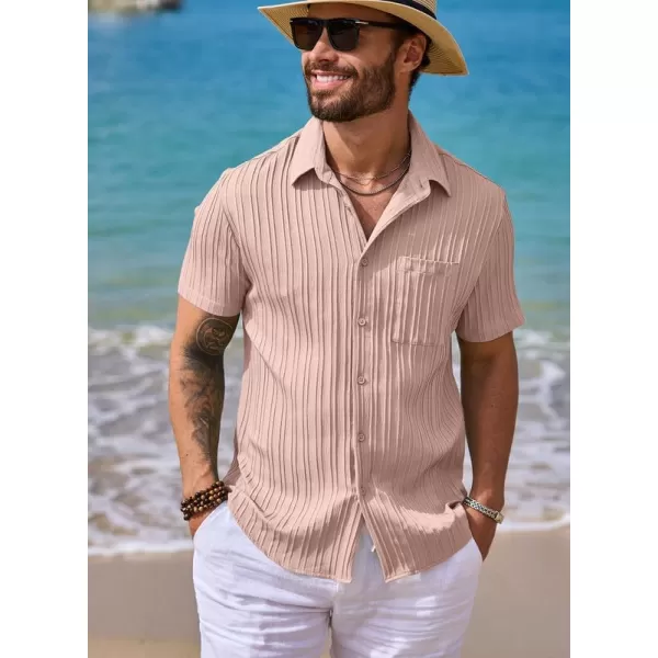 JMIERR Men's Button Down Shirts Textured Short Sleeve Casual Summer Hawaiian Beach Shirt with Pocket
