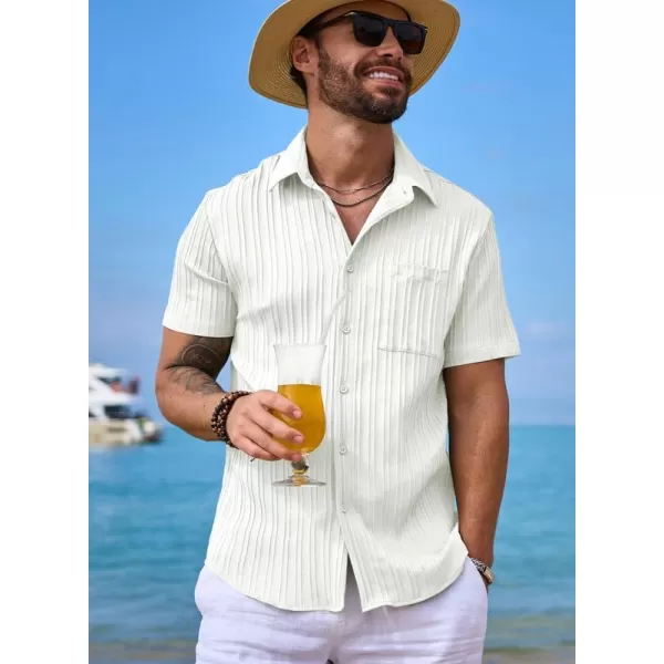 JMIERR Men's Button Down Shirts Textured Short Sleeve Casual Summer Hawaiian Beach Shirt with Pocket