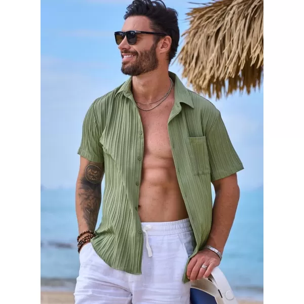 JMIERR Men's Button Down Shirts Textured Short Sleeve Casual Summer Hawaiian Beach Shirt with Pocket