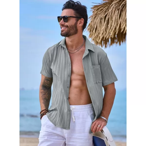 JMIERR Men's Button Down Shirts Textured Short Sleeve Casual Summer Hawaiian Beach Shirt with Pocket