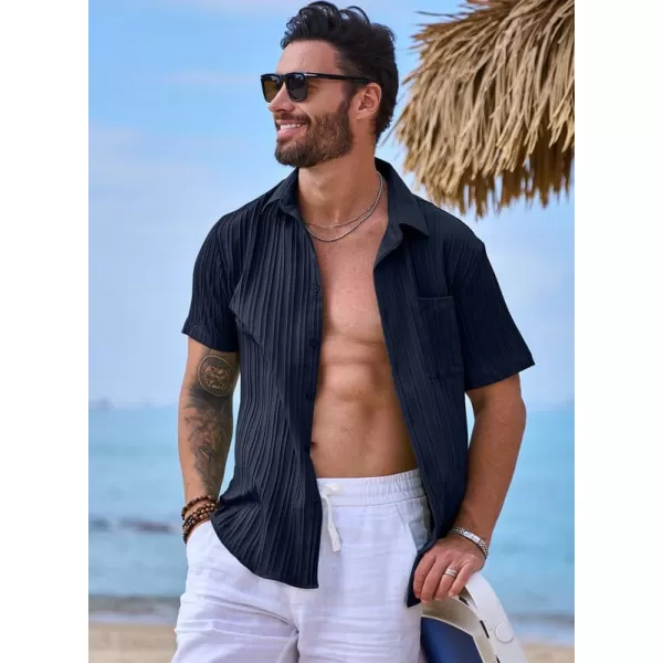 JMIERR Men's Button Down Shirts Textured Short Sleeve Casual Summer Hawaiian Beach Shirt with Pocket