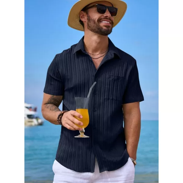 JMIERR Men's Button Down Shirts Textured Short Sleeve Casual Summer Hawaiian Beach Shirt with Pocket