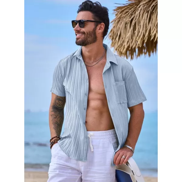 JMIERR Men's Button Down Shirts Textured Short Sleeve Casual Summer Hawaiian Beach Shirt with Pocket