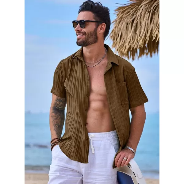JMIERR Men's Button Down Shirts Textured Short Sleeve Casual Summer Hawaiian Beach Shirt with Pocket