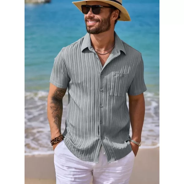 JMIERR Men's Button Down Shirts Textured Short Sleeve Casual Summer Hawaiian Beach Shirt with Pocket