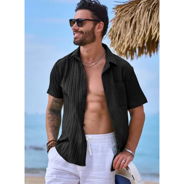 JMIERR Men's Button Down Shirts Textured Short Sleeve Casual Summer Hawaiian Beach Shirt with Pocket