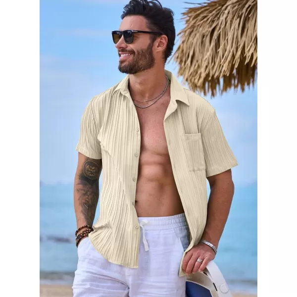 JMIERR Men's Button Down Shirts Textured Short Sleeve Casual Summer Hawaiian Beach Shirt with Pocket