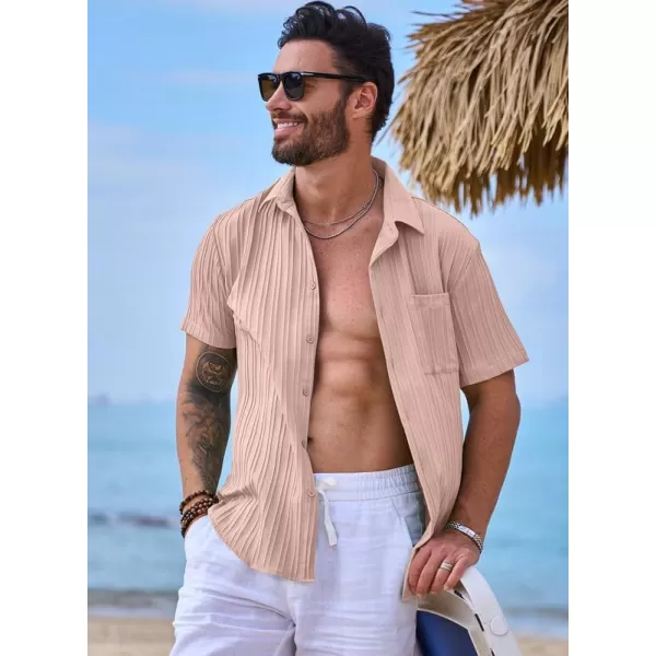 JMIERR Men's Button Down Shirts Textured Short Sleeve Casual Summer Hawaiian Beach Shirt with Pocket