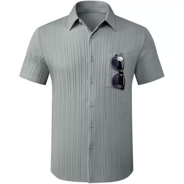 JMIERR Men's Button Down Shirts Textured Short Sleeve Casual Summer Hawaiian Beach Shirt with Pocket