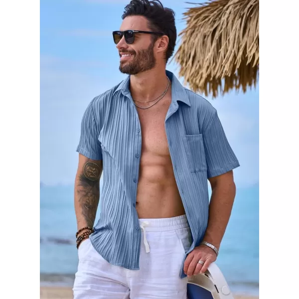 JMIERR Men's Button Down Shirts Textured Short Sleeve Casual Summer Hawaiian Beach Shirt with Pocket