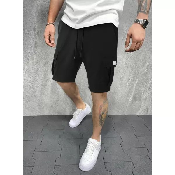 JMIERR Mens Cargo Sweat Shorts - Casual Drawstring Elastic Waist Cotton Athletic Workout Gym Jogger Shorts with 5 Pockets