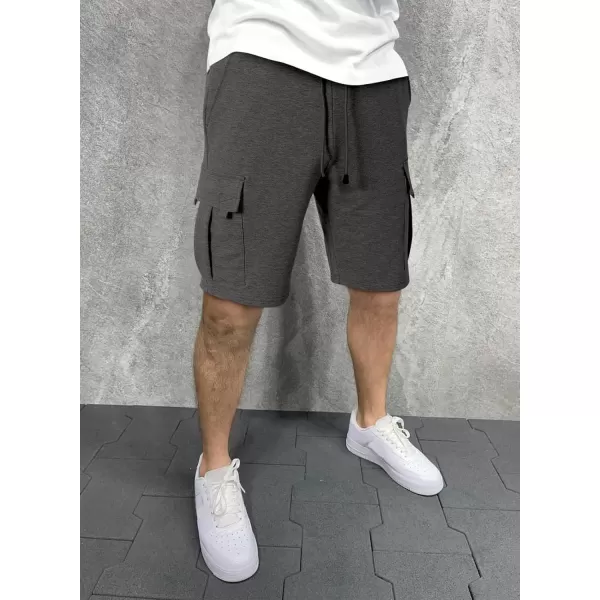 JMIERR Mens Cargo Sweat Shorts - Casual Drawstring Elastic Waist Cotton Athletic Workout Gym Jogger Shorts with 5 Pockets
