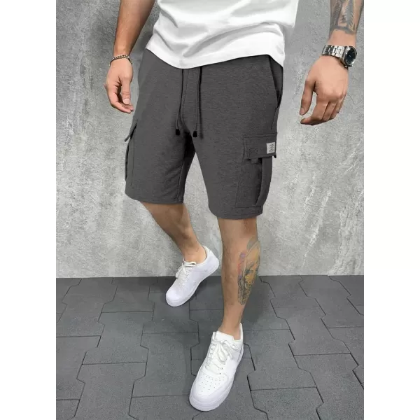 JMIERR Mens Cargo Sweat Shorts - Casual Drawstring Elastic Waist Cotton Athletic Workout Gym Jogger Shorts with 5 Pockets