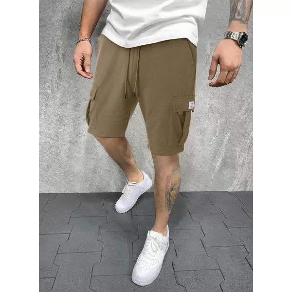 JMIERR Mens Cargo Sweat Shorts - Casual Drawstring Elastic Waist Cotton Athletic Workout Gym Jogger Shorts with 5 Pockets
