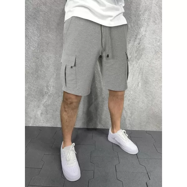 JMIERR Mens Cargo Sweat Shorts - Casual Drawstring Elastic Waist Cotton Athletic Workout Gym Jogger Shorts with 5 Pockets