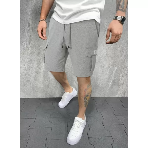 JMIERR Mens Cargo Sweat Shorts - Casual Drawstring Elastic Waist Cotton Athletic Workout Gym Jogger Shorts with 5 Pockets