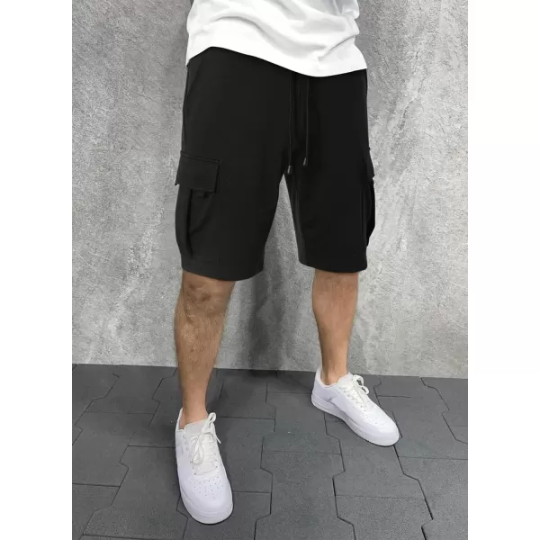 JMIERR Mens Cargo Sweat Shorts - Casual Drawstring Elastic Waist Cotton Athletic Workout Gym Jogger Shorts with 5 Pockets