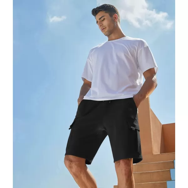 JMIERR Mens Cargo Sweat Shorts - Casual Drawstring Elastic Waist Cotton Athletic Workout Gym Jogger Shorts with 5 Pockets