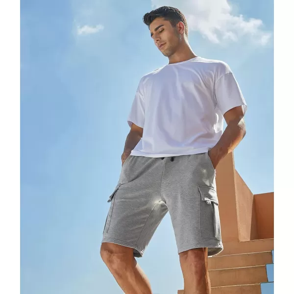JMIERR Mens Cargo Sweat Shorts - Casual Drawstring Elastic Waist Cotton Athletic Workout Gym Jogger Shorts with 5 Pockets