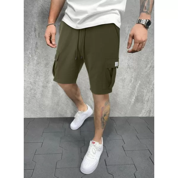 JMIERR Mens Cargo Sweat Shorts - Casual Drawstring Elastic Waist Cotton Athletic Workout Gym Jogger Shorts with 5 Pockets