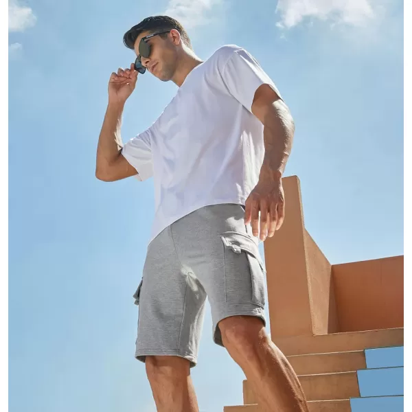 JMIERR Mens Cargo Sweat Shorts - Casual Drawstring Elastic Waist Cotton Athletic Workout Gym Jogger Shorts with 5 Pockets