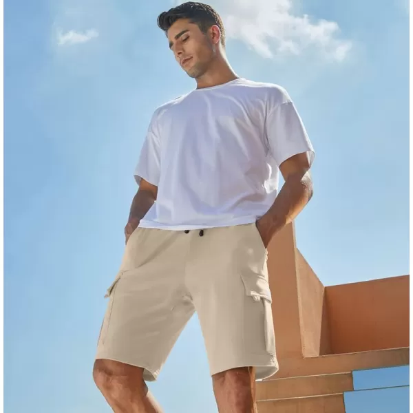JMIERR Mens Cargo Sweat Shorts - Casual Drawstring Elastic Waist Cotton Athletic Workout Gym Jogger Shorts with 5 Pockets