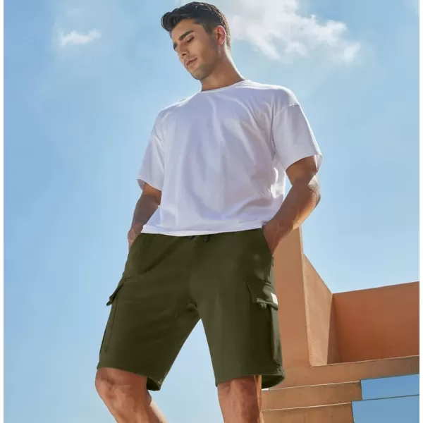JMIERR Mens Cargo Sweat Shorts - Casual Drawstring Elastic Waist Cotton Athletic Workout Gym Jogger Shorts with 5 Pockets