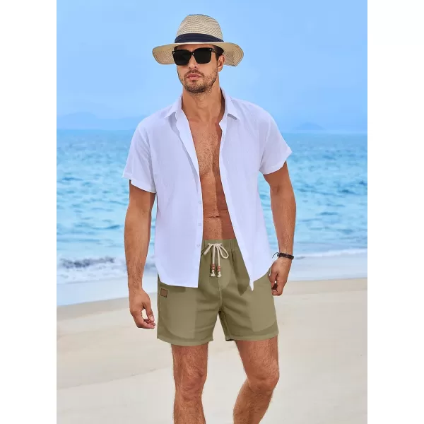 JMIERR Mens Casual 5"/ 7" Cotton Linen Shorts - Elastic Waist Drawstring Summer Beach Golf Shorts with Pockets