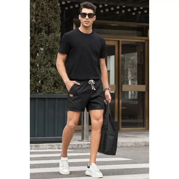 JMIERR Mens Casual 5"/ 7" Cotton Linen Shorts - Elastic Waist Drawstring Summer Beach Golf Shorts with Pockets