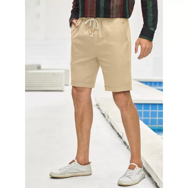 JMIERR Mens Casual 5"/ 7" Cotton Linen Shorts - Elastic Waist Drawstring Summer Beach Golf Shorts with Pockets
