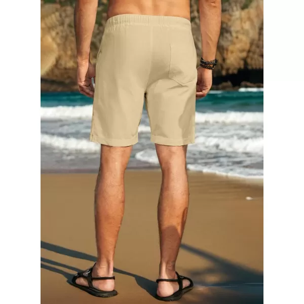 JMIERR Mens Casual 5"/ 7" Cotton Linen Shorts - Elastic Waist Drawstring Summer Beach Golf Shorts with Pockets