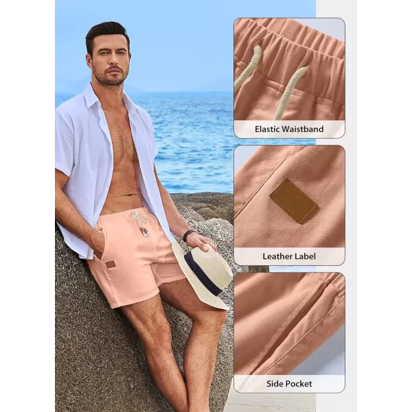 JMIERR Mens Casual 5"/ 7" Cotton Linen Shorts - Elastic Waist Drawstring Summer Beach Golf Shorts with Pockets