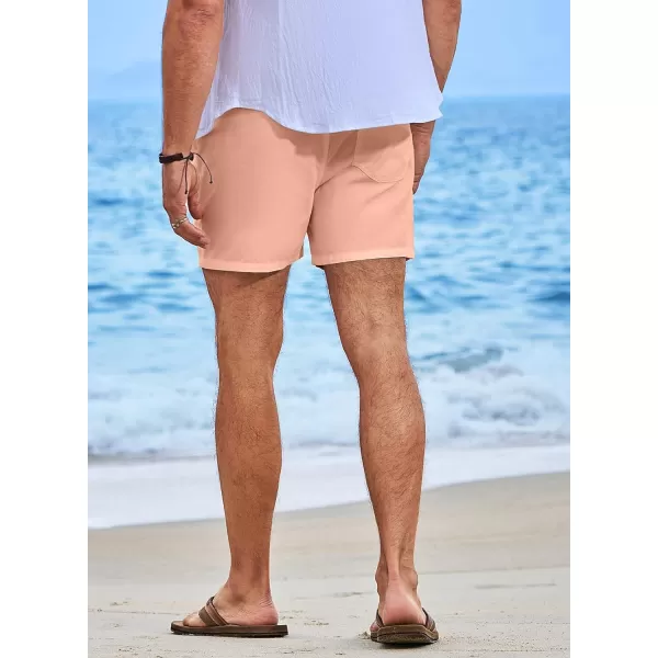 JMIERR Mens Casual 5"/ 7" Cotton Linen Shorts - Elastic Waist Drawstring Summer Beach Golf Shorts with Pockets