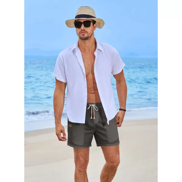 JMIERR Mens Casual 5"/ 7" Cotton Linen Shorts - Elastic Waist Drawstring Summer Beach Golf Shorts with Pockets