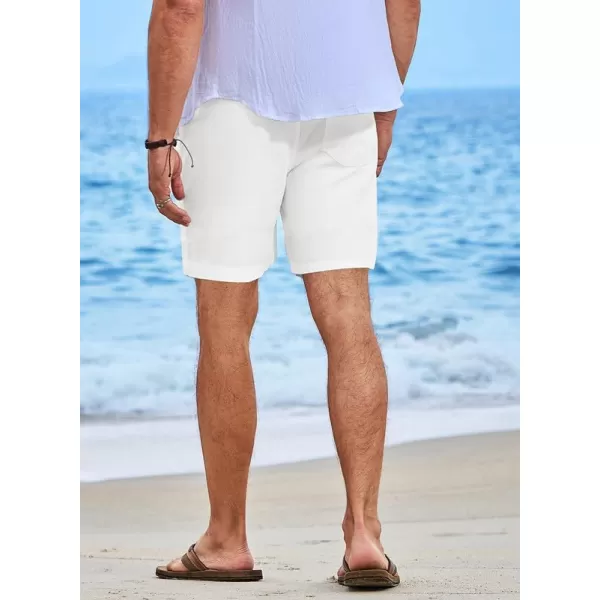 JMIERR Mens Casual 5"/ 7" Cotton Linen Shorts - Elastic Waist Drawstring Summer Beach Golf Shorts with Pockets