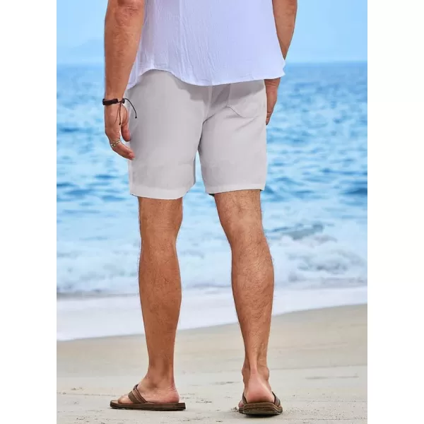 JMIERR Mens Casual 5"/ 7" Cotton Linen Shorts - Elastic Waist Drawstring Summer Beach Golf Shorts with Pockets