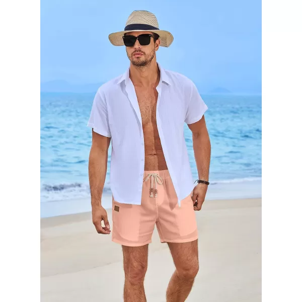 JMIERR Mens Casual 5"/ 7" Cotton Linen Shorts - Elastic Waist Drawstring Summer Beach Golf Shorts with Pockets