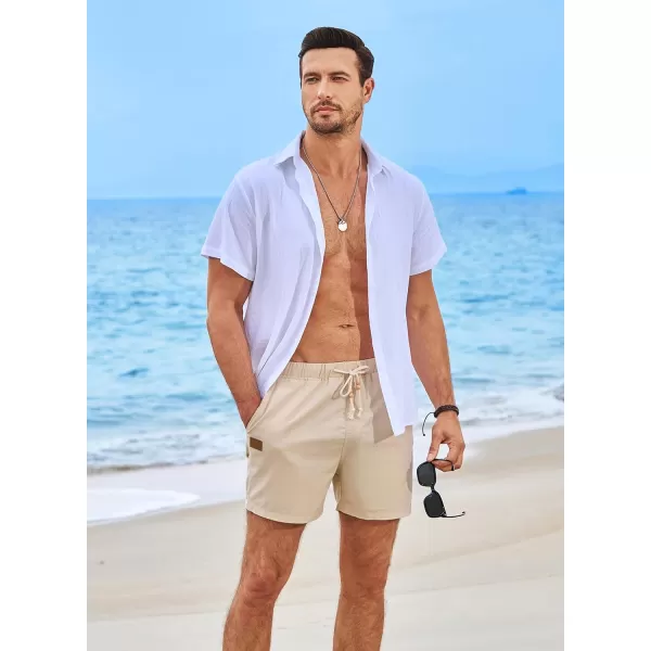 JMIERR Mens Casual 5"/ 7" Cotton Linen Shorts - Elastic Waist Drawstring Summer Beach Golf Shorts with Pockets