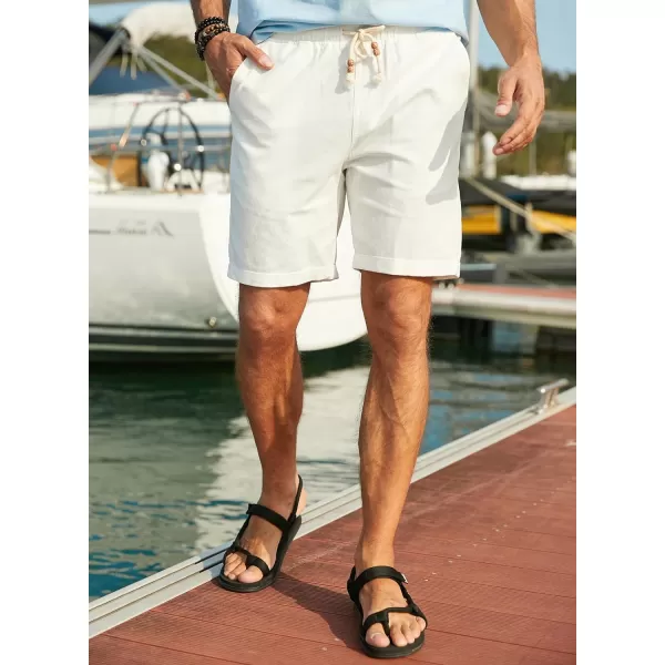 JMIERR Mens Casual 5"/ 7" Cotton Linen Shorts - Elastic Waist Drawstring Summer Beach Golf Shorts with Pockets
