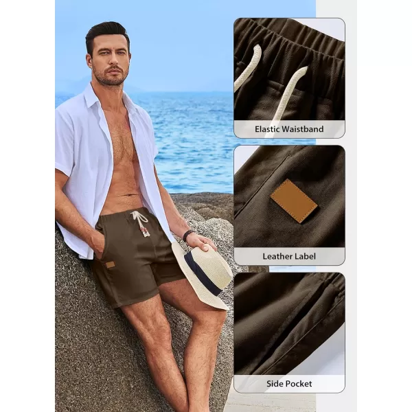 JMIERR Mens Casual 5"/ 7" Cotton Linen Shorts - Elastic Waist Drawstring Summer Beach Golf Shorts with Pockets