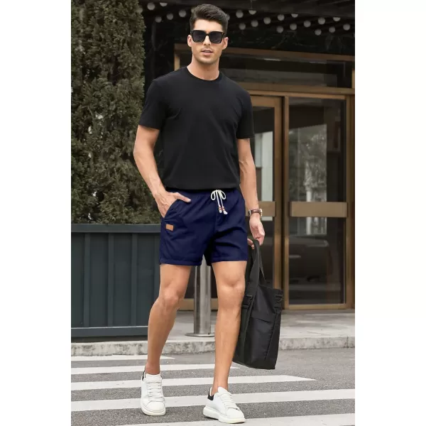 JMIERR Mens Casual 5"/ 7" Cotton Linen Shorts - Elastic Waist Drawstring Summer Beach Golf Shorts with Pockets
