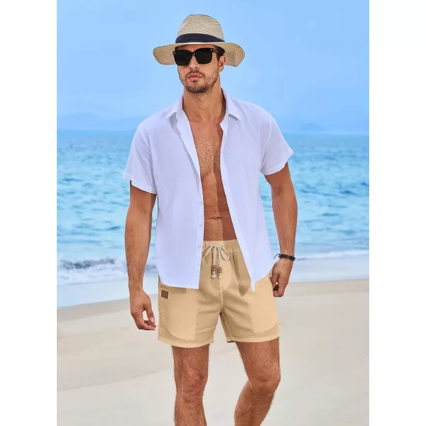 JMIERR Mens Casual 5"/ 7" Cotton Linen Shorts - Elastic Waist Drawstring Summer Beach Golf Shorts with Pockets