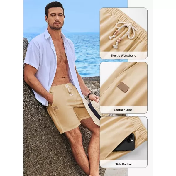 JMIERR Mens Casual 5"/ 7" Cotton Linen Shorts - Elastic Waist Drawstring Summer Beach Golf Shorts with Pockets