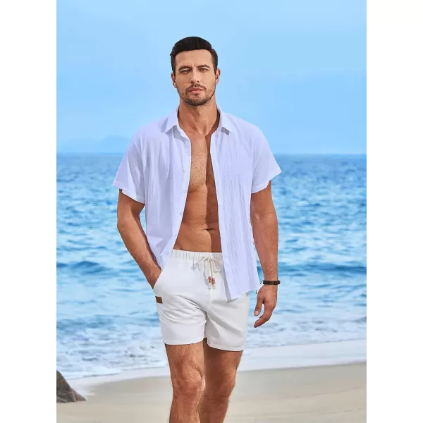JMIERR Mens Casual 5"/ 7" Cotton Linen Shorts - Elastic Waist Drawstring Summer Beach Golf Shorts with Pockets
