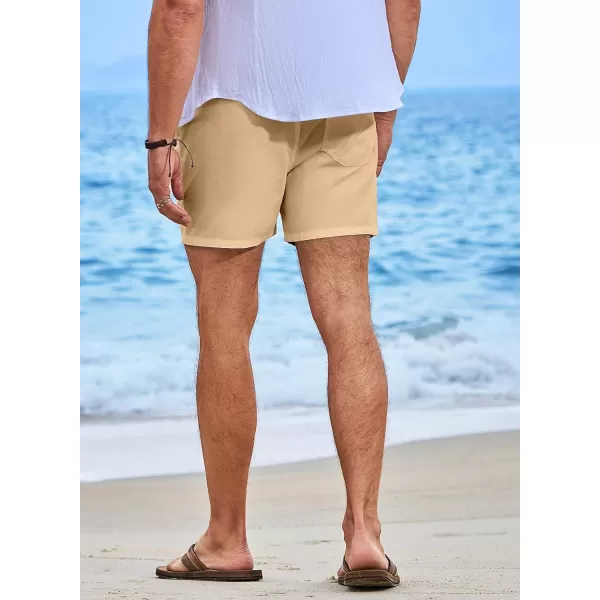 JMIERR Mens Casual 5"/ 7" Cotton Linen Shorts - Elastic Waist Drawstring Summer Beach Golf Shorts with Pockets