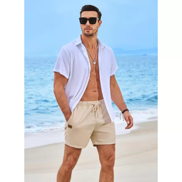 JMIERR Mens Casual 5"/ 7" Cotton Linen Shorts - Elastic Waist Drawstring Summer Beach Golf Shorts with Pockets