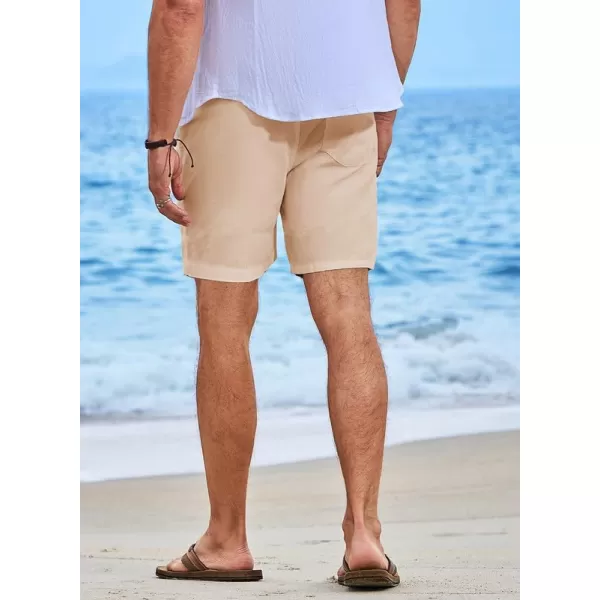 JMIERR Mens Casual 5"/ 7" Cotton Linen Shorts - Elastic Waist Drawstring Summer Beach Golf Shorts with Pockets