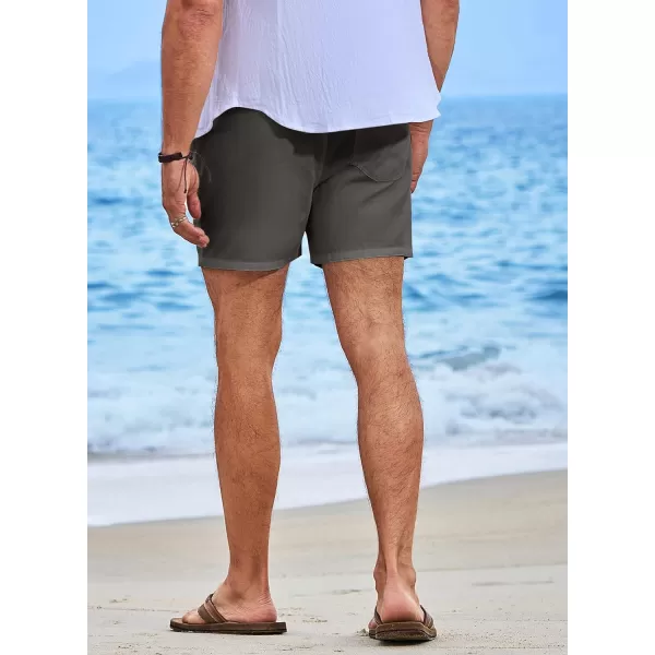 JMIERR Mens Casual 5"/ 7" Cotton Linen Shorts - Elastic Waist Drawstring Summer Beach Golf Shorts with Pockets