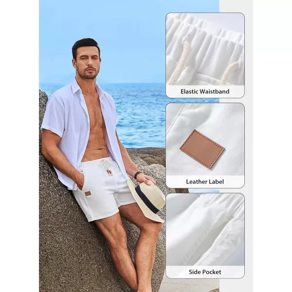 JMIERR Mens Casual 5"/ 7" Cotton Linen Shorts - Elastic Waist Drawstring Summer Beach Golf Shorts with Pockets
