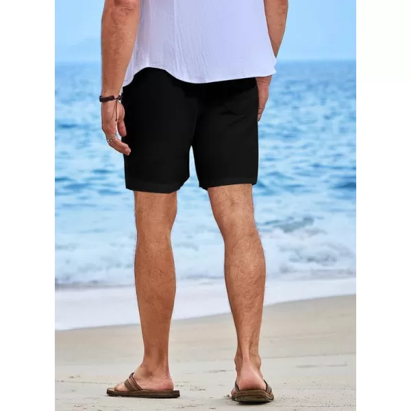 JMIERR Mens Casual 5"/ 7" Cotton Linen Shorts - Elastic Waist Drawstring Summer Beach Golf Shorts with Pockets